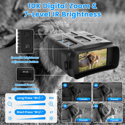 4K Night Vision Binoculars - 10X Zoom with WiFi & 2624ft Range