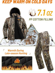 Insulated Hunting Clothes for Men Cold Weather, Warm Camo Hunting Jacket and Pants, Hunting Suit for Deer Duck Hunts