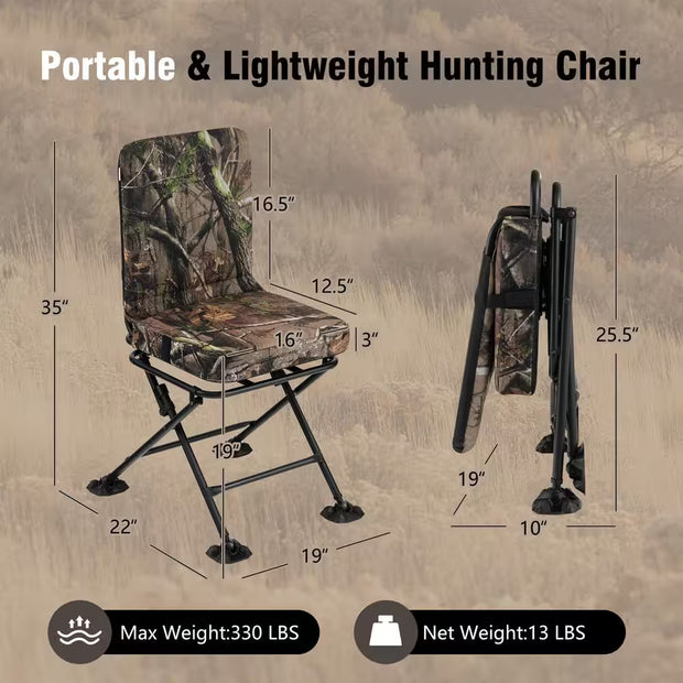 Folding Silent Swivel Blind 360°Swivel Hunting Chair with All-Terrain Foot Pads