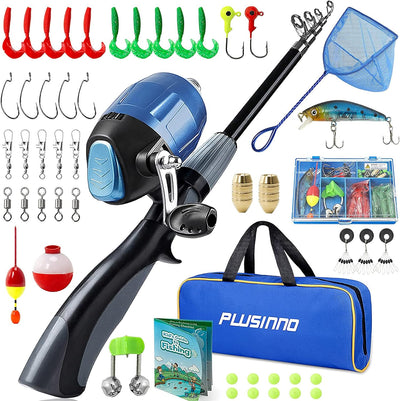 Kids Fishing Pole,Portable Telescopic Fishing Rod and Reel Full Kits, Spincast Youth Fishing Pole Fishing Gear for Kids, Boys