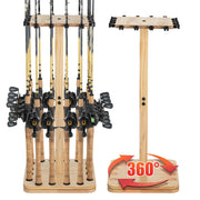 Fishing Rod Holders for Garage 360 Degree Rotating Fishing Pole Rack, Floor Stand Holds up to 16 Rods Wood Fishing Gear Equipment Storage Organizer, Fishing Gifts for Men