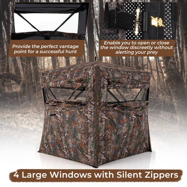 360° Hunting Blind 2-3 Person - One-Way See-Through Ground Tent
