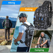 PLUSINNO Fishing Backpack with Tackle Boxes, Waterproof Fishing Sling Tackle Bag