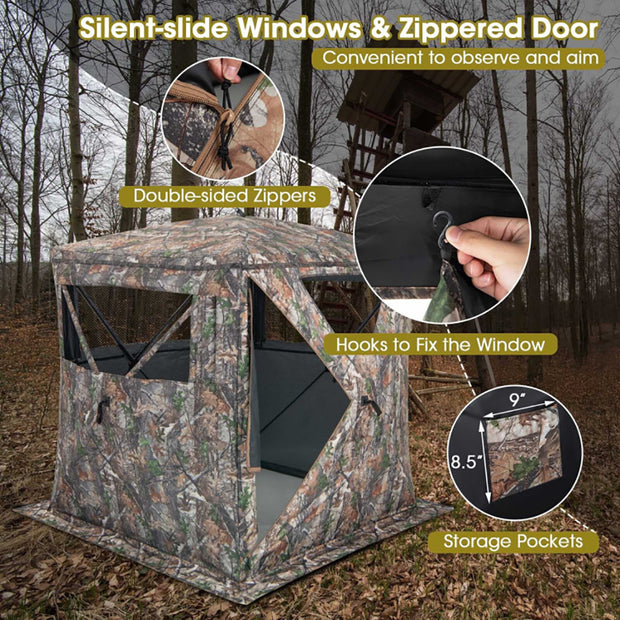 Pop-Up Hunting Blind 2-3 Person - 270° See-Through Ground Tent