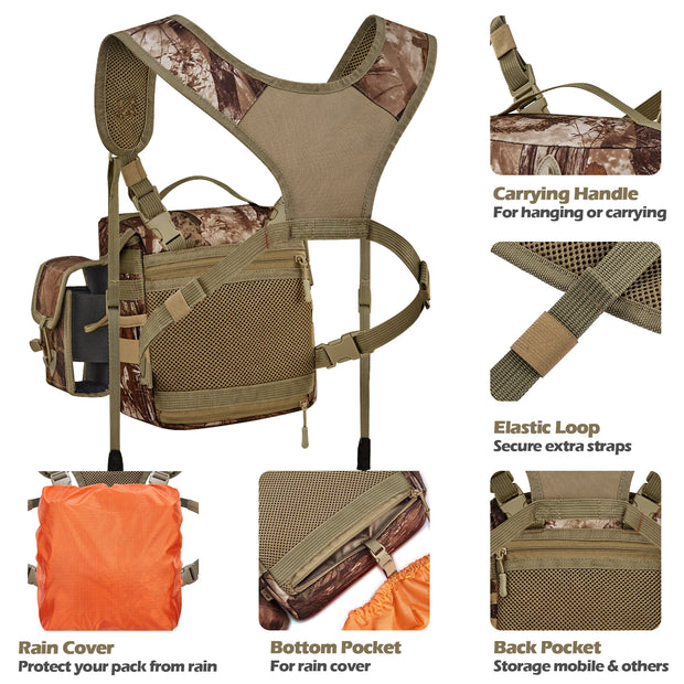 NEW VIEW Bino Packs for Hunting, Binocular Straps Harness Chest Pack with Detachable Rangefinder Pouch（Large Size）