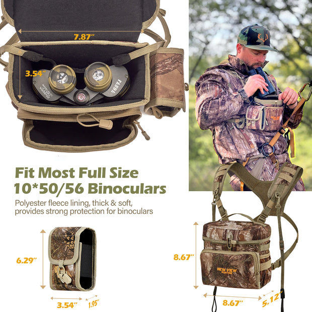 NEW VIEW Bino Packs for Hunting, Binocular Straps Harness Chest Pack with Detachable Rangefinder Pouch（Large Size）