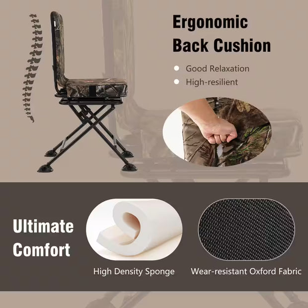 Folding Silent Swivel Blind 360°Swivel Hunting Chair with All-Terrain Foot Pads