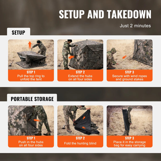 Hunting Shelter, 270° Visibility Ground Shelter, 4-5 Person Instant Setup Wildlife Blind with Transport Bag, Durable Outdoor Hunting Hub