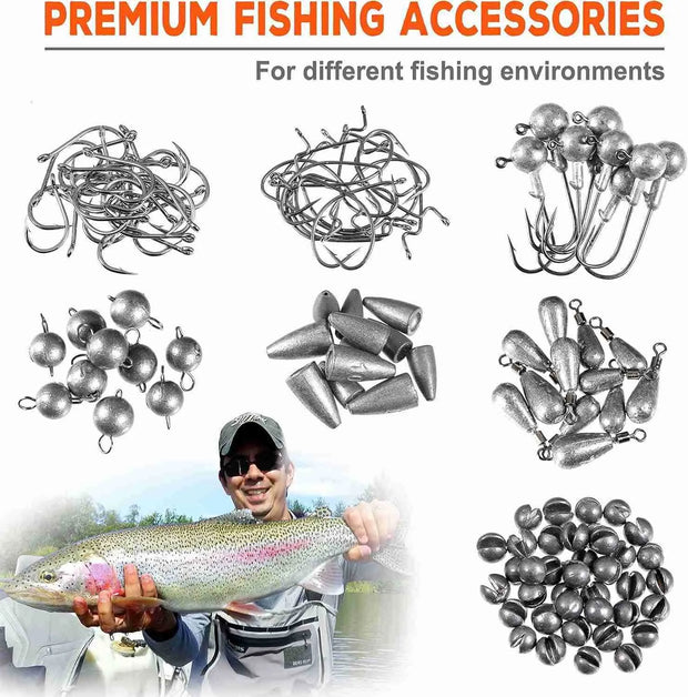 264397Pcs Fishing Accessories Kit Organized Fishing Tackle Box with Tackle Included Fishing Hooks Fishing Weights Sinkers Swivels Beads Fishing Gear Setw250906
