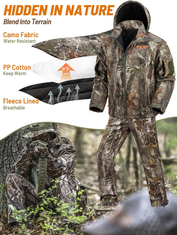 Insulated Hunting Clothes for Men Cold Weather, Warm Camo Hunting Jacket and Pants, Hunting Suit for Deer Duck Hunts