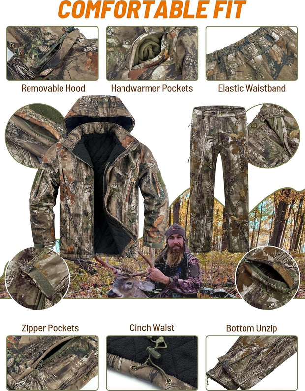Insulated Hunting Clothes for Men Cold Weather, Warm Camo Hunting Jacket and Pants, Hunting Suit for Deer Duck Hunts