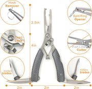 Fishing Pliers Saltwater,Fishing Gear,Fishing Tools,Headbraid Cutters Split Ring Pliers Hook Remover with Sheath and Lanyard (Black)