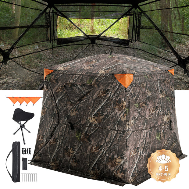 Hunting Shelter, 270° Visibility Ground Shelter, 4-5 Person Instant Setup Wildlife Blind with Transport Bag, Durable Outdoor Hunting Hub