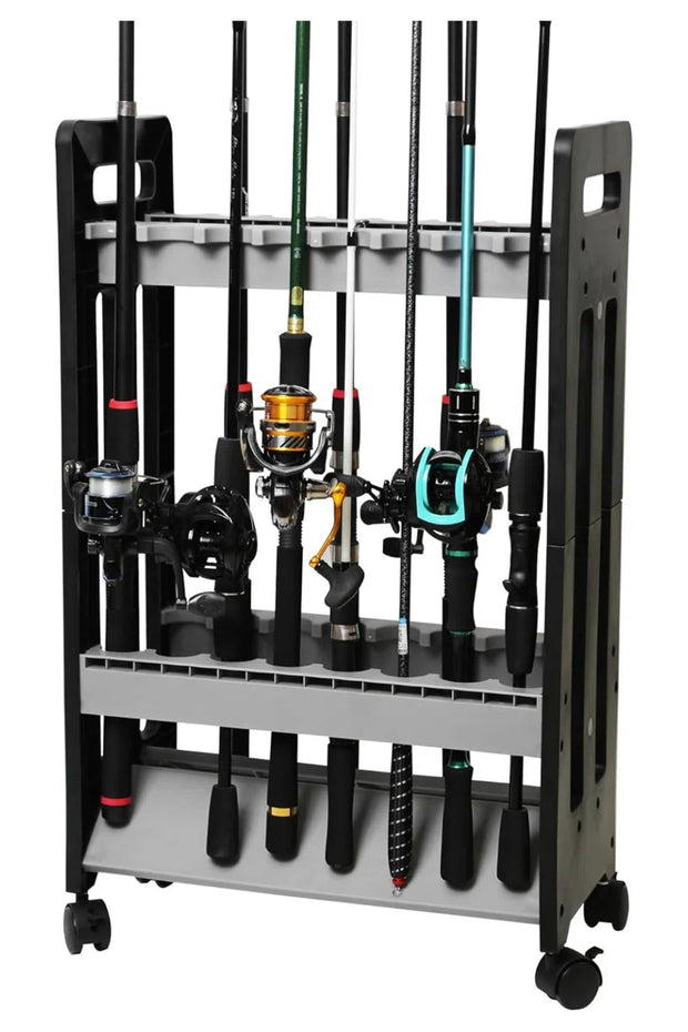 Fishing Rod Holder,Fishing Pole Holders for Garage,Rod Holder for 16 Rod and Reel Combos,Vertical Fishing Rod Rack Floor Storage,Fishing Gifts for Men (Gray)