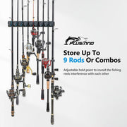 Vertical Fishing Rod Holder 9 Rods Fishing Pole Holder Wall Mounted Fishing Rack