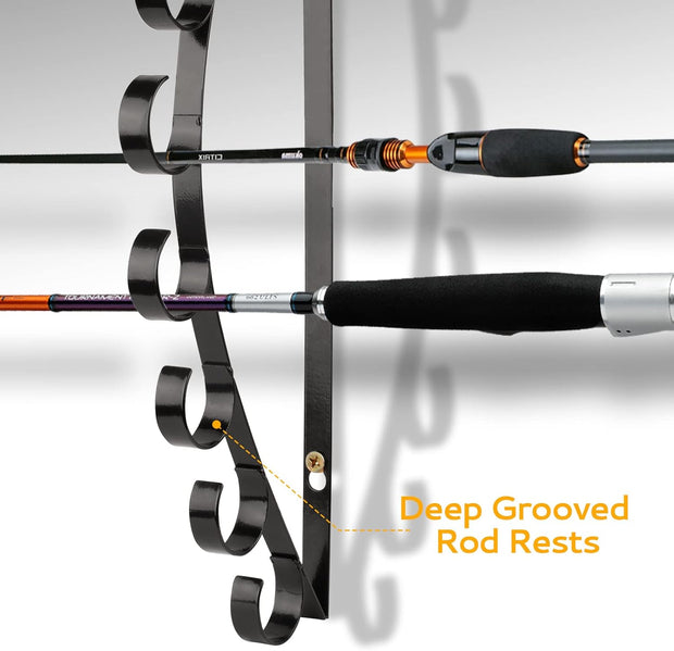 Fishing Rod Holder/Fishing Rod Rack/Fishing Pole Holder Wall/Ceiling Mount, Hold up to 8 Fishing Rods, Fishing Poles Storage & Display (Curved - 9 Fishing Rod)