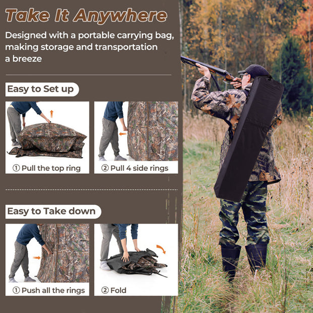 360° Hunting Blind 2-3 Person - One-Way See-Through Ground Tent