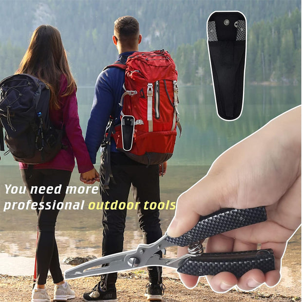 Fishing Pliers Saltwater,Fishing Gear,Fishing Tools,Headbraid Cutters Split Ring Pliers Hook Remover with Sheath and Lanyard (Black)