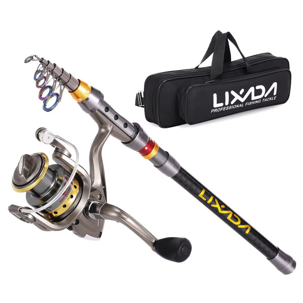 LIXADA Telescopic Fishing Rod Reel Combo Carbon Fiber Fishing Rod Pole Spinning Fishing Reel Carrier Bag Case Fishing Tackle Set