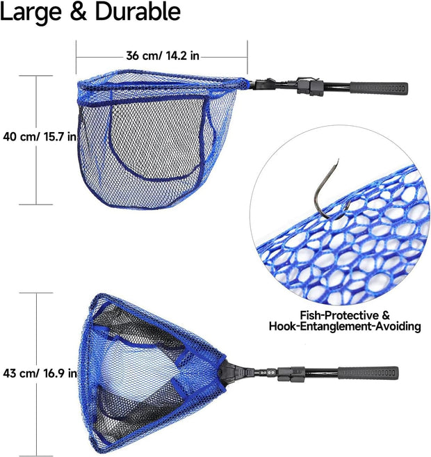 Foldable Fishing Net, Fishing Gear and Equipment, Fishing Net with Handle, Fly Fishing Net, Fly Fishing Accessories, Fishing Gifts for Men, Freshwater, Saltwater, Pond, Canoe, Kayak - 17" to 97"