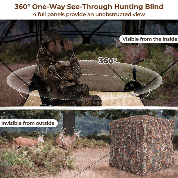 360° Hunting Blind 2-3 Person - One-Way See-Through Ground Tent