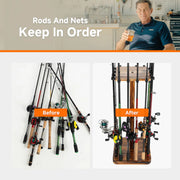 Fishing Rod Holders for Garage 360 Degree Rotating Fishing Pole Rack, Floor Stand Holds up to 16 Rods Wood Fishing Gear Equipment Storage Organizer, Fishing Gifts for Men
