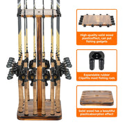 Fishing Rod Holders for Garage 360 Degree Rotating Fishing Pole Rack, Floor Stand Holds up to 16 Rods Wood Fishing Gear Equipment Storage Organizer, Fishing Gifts for Men