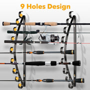 Fishing Rod Holder/Fishing Rod Rack/Fishing Pole Holder Wall/Ceiling Mount, Hold up to 8 Fishing Rods, Fishing Poles Storage & Display (Curved - 9 Fishing Rod)