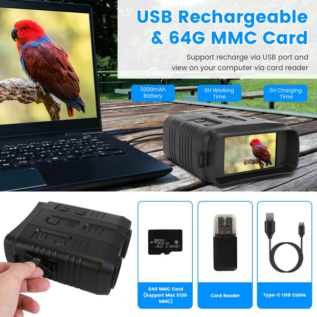 4K Night Vision Binoculars - 10X Zoom with WiFi & 2624ft Range