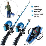 Kids Fishing Pole,Portable Telescopic Fishing Rod and Reel Full Kits, Spincast Youth Fishing Pole Fishing Gear for Kids, Boys