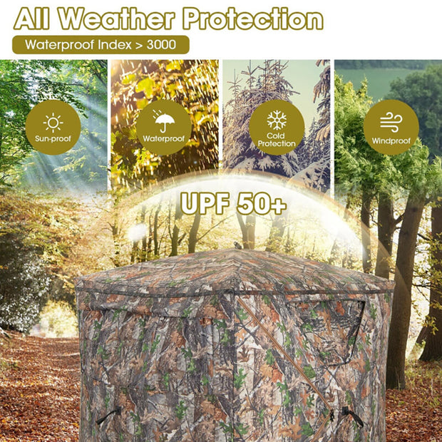 Pop-Up Hunting Blind 2-3 Person - 270° See-Through Ground Tent