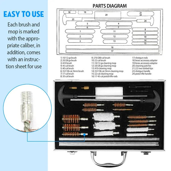 126Pcs Universal Gun Cleaning Kit Gun Cleaning Brushes Mops With Carrying Case For Rifles Pistols Handguns Shotguns
