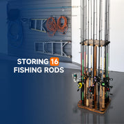 Fishing Rod Holders for Garage 360 Degree Rotating Fishing Pole Rack, Floor Stand Holds up to 16 Rods Wood Fishing Gear Equipment Storage Organizer, Fishing Gifts for Men