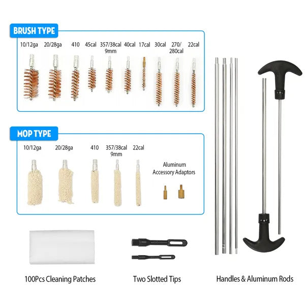 126Pcs Universal Gun Cleaning Kit Gun Cleaning Brushes Mops With Carrying Case For Rifles Pistols Handguns Shotguns