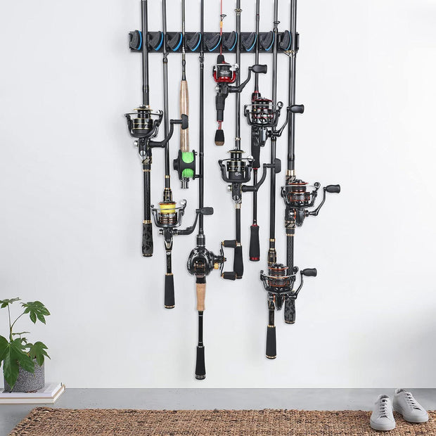 Vertical Fishing Rod Holder 9 Rods Fishing Pole Holder Wall Mounted Fishing Rack