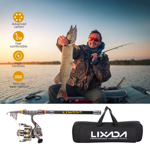 LIXADA Telescopic Fishing Rod Reel Combo Carbon Fiber Fishing Rod Pole Spinning Fishing Reel Carrier Bag Case Fishing Tackle Set