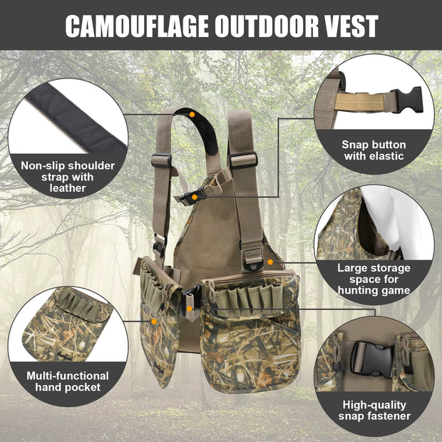 Hunting Vest Camouflage Upland Waterfowl Vest Meadow Lightweight with Hunting Game Duck Pouch and Pockets for Hunting Fishing