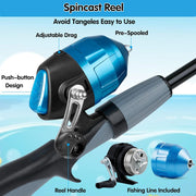 Kids Fishing Pole,Portable Telescopic Fishing Rod and Reel Full Kits, Spincast Youth Fishing Pole Fishing Gear for Kids, Boys