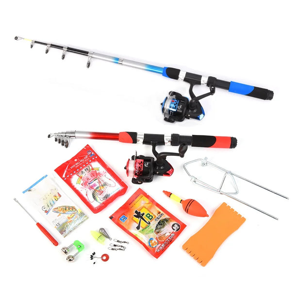 Fishing Rod Reel Combo Full Kit with 2PCS 2.1M Telescopic Fishing Rods 2PCS Spinning Reels Fishing Lures Hooks Accessories Fishing Bag