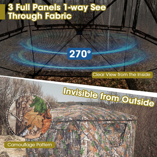 Pop-Up Hunting Blind 2-3 Person - 270° See-Through Ground Tent