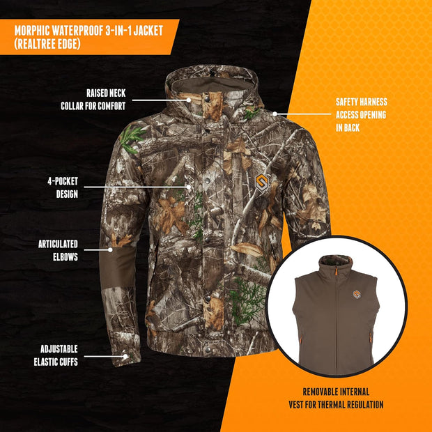 Morphic V2 3-In-1 Waterproof and Windproof Camo Hunting Jacket with Removable Vest